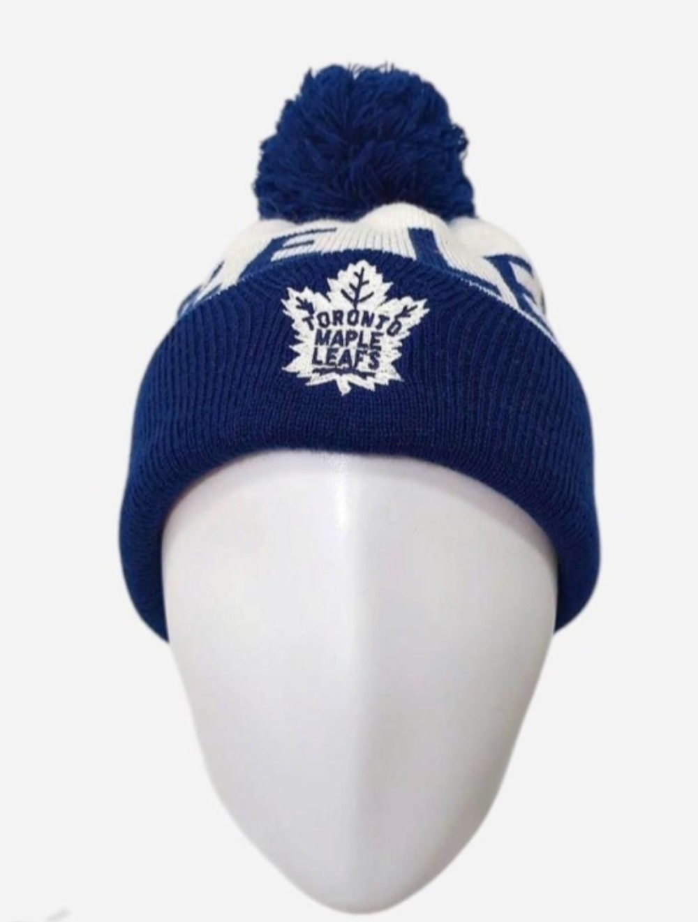 Toronto Maple Leafs blue & white knit beanie with pom pom